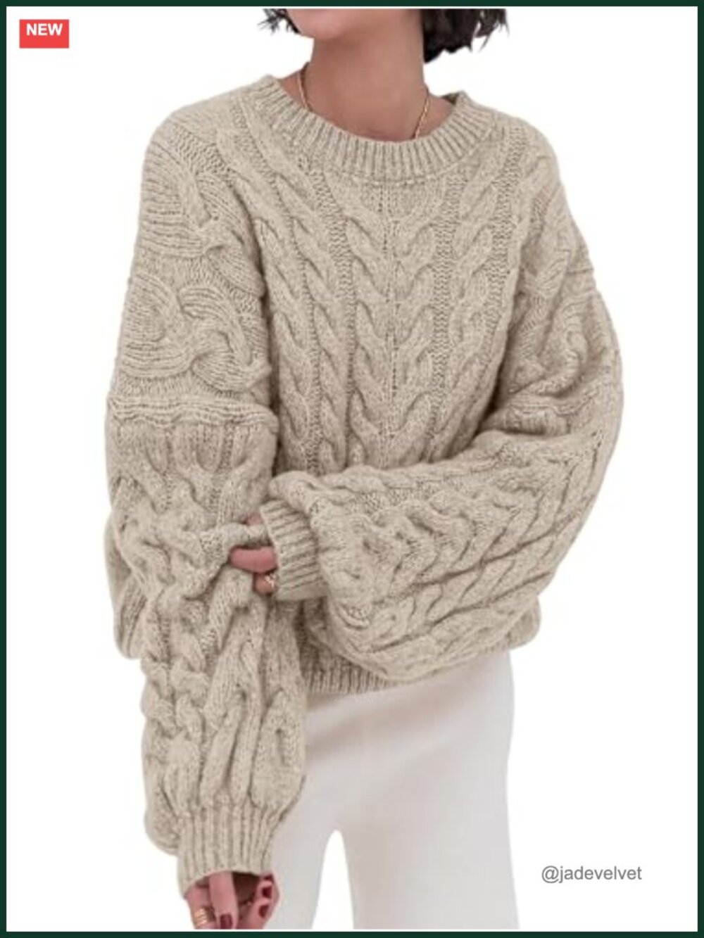 Oversized Cable Knit Chunky Crewneck Sweater Long Sleeve Pullover